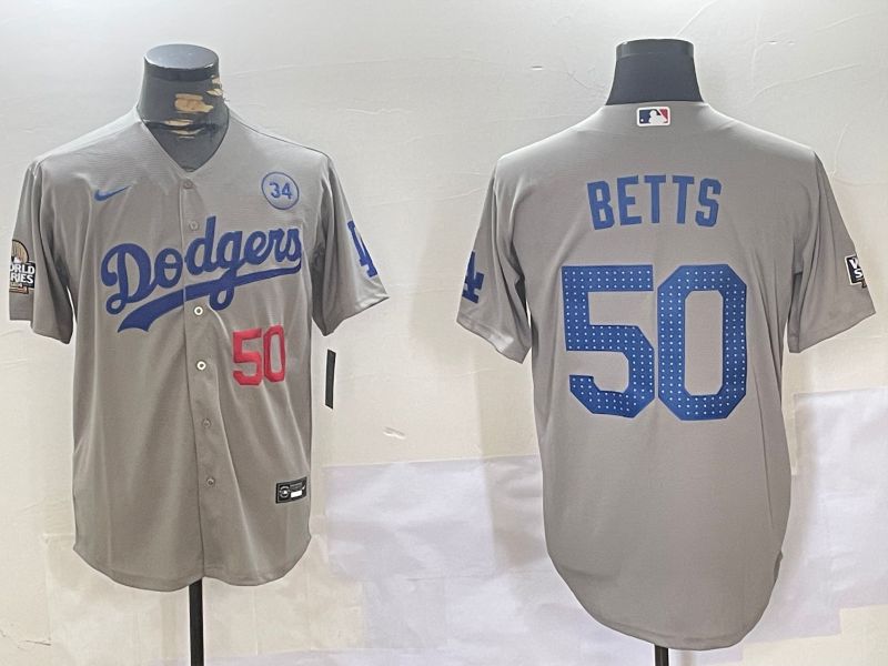 Men Los Angeles Dodgers #50 Betts Grey Game 2024 Nike MLB Jersey style 11202->los angeles dodgers->MLB Jersey
